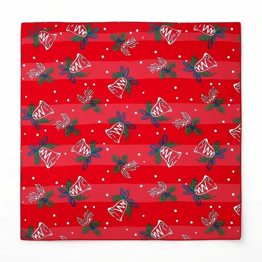 Classic Womens Red Tone‎ On Tone Stripe Holiday Silver Bells Square Scarf Korea